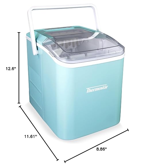 Thermostar Automatic Self-Cleaning Portable Electric Countertop Ice Maker Machine with Handle, 26 Pounds in 24 Hours with Ice Scoop and Basket, Perfect for Water Bottles, Mixed Drinks, Parties, Aqua