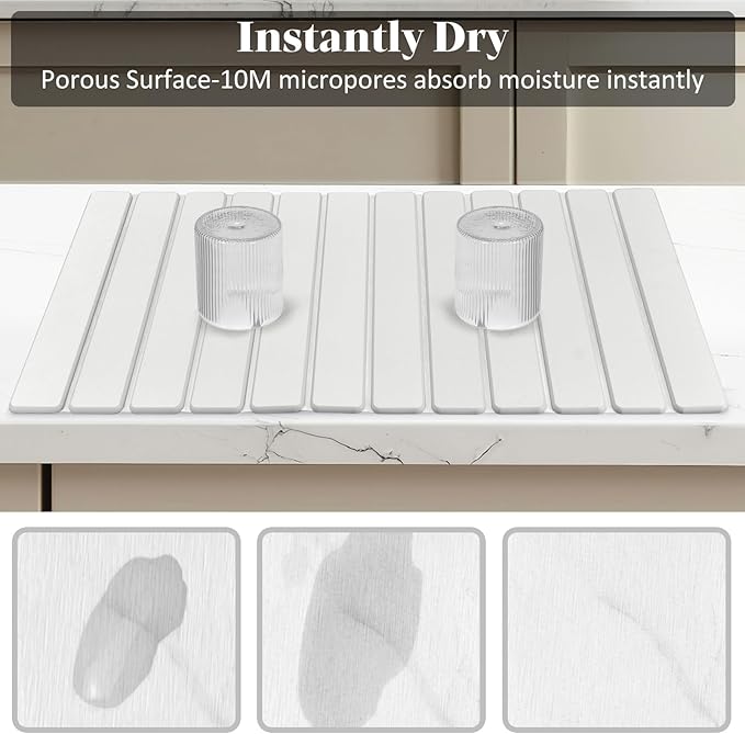 Large Stone Dish Drying Mats for Kitchen Counter, 28"(L)×16"(W), Fast Drying Collapsible Dish Drying Mat, Eco-Friendly Absorbent Diatomaceous Earth Mats for Dishes Bottles Cups, Match Any Countertop