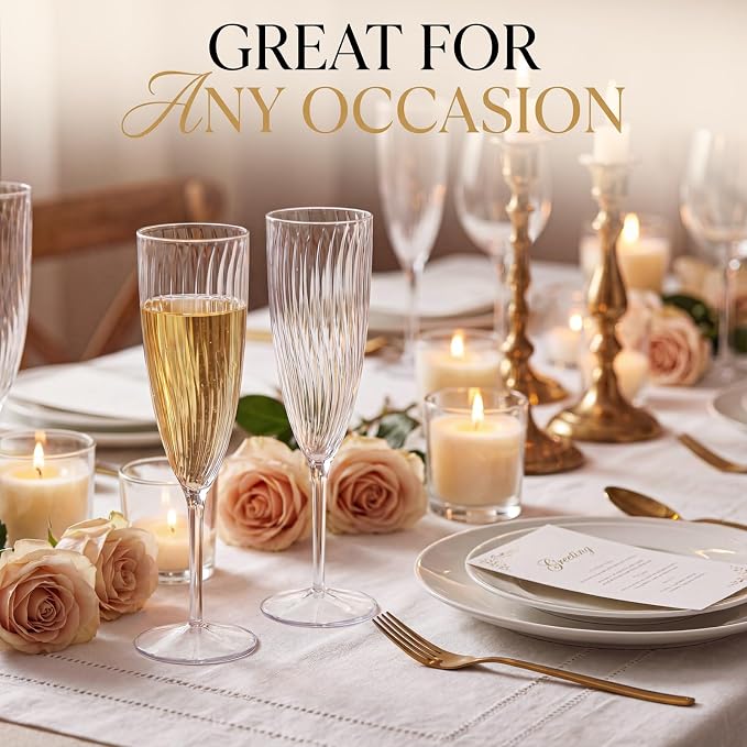 WDF 36PCS Clear Champagne Flutes Plastic - 6 OZ Clear Disposable Champagne Flutes Party Supplies for Wedding/Birthday/Parties (Pack of 2)
