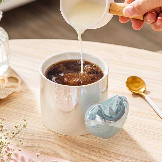 Pearl Ceramic Coffee Mug for Tea Latte Milk Cute Love Shape Cup for Home Office Women Gift 6.5 oz (love pearl blue, 330 ml)