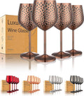 UNISWEET Stainless Steel Wine Glasses Set of 4 Unbreakable (Red Copper) | 17 oz Large-capacity Hammered Goblets, Lightweight & Reusable, Good for Outdoor, Camping, Pool Travel, Gift for Wine Lovers