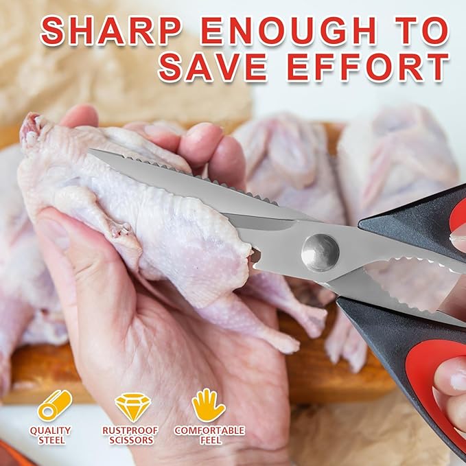 3 Pack Kitchen Scissors, Heavy Duty Kitchen Shears with Serrated Blade, Ergonomic Handle Poultry Shears, Stainless Steel Poultry Scissors For Turkey, Chicken, Thanksgiving, Christmas Day