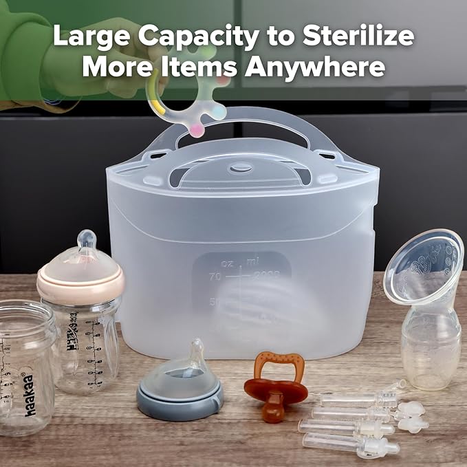 Haakaa Silicone Microwave Steamer & Steriliser Bag, 70oz/2000ml Large Capacity Reusable Steaming Bags for Baby Bottles,Breast Pump,Accessories,Pacifiers,Teethers, Great for Home&On The Go,Frosted /1PC