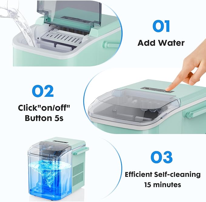 Hexago Countertop Ice Maker, 6-Min Fast Ice Machine with 2 Sizes Bullet Ice, Self-Cleaning Portable Ice Maker with Handle, 26.5 lbs/24H, Quiet Ice Maker for Home, Office, RV & Party