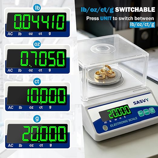Lab Scale 500g x 0.001g Scientific Scale g/oz/ct/lb High Precision Digital Electronic Analytical Balance for Jewelry Kitchen Laboratory School, Includes 200g Calibration Weight&Battery