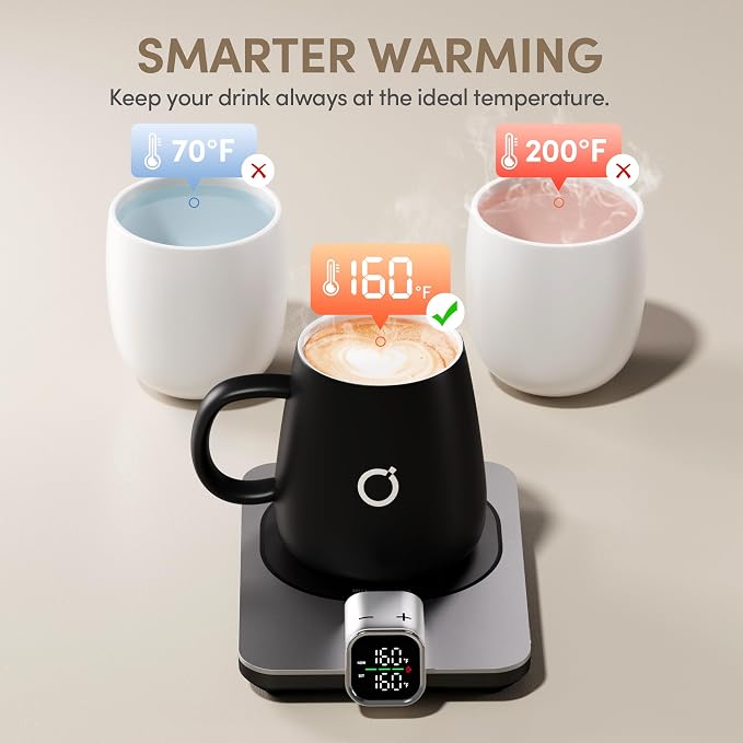 2Pcs Heated Coffee Mug Warmer & IKAGO Mug Set - Heated Mug Warmer Plate with Auto Shut Off, 1°F Precise Electric Coffee Warmer Plate for Desk, Cool Valentine's Day Gift for Couple Women and Men