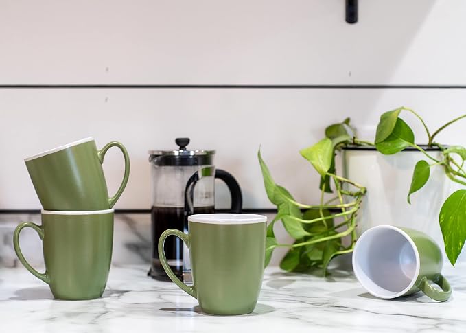 Elanze Designs Solid Color Green White Interior 16 ounce Matte Ceramic Mugs Matching Set of 4