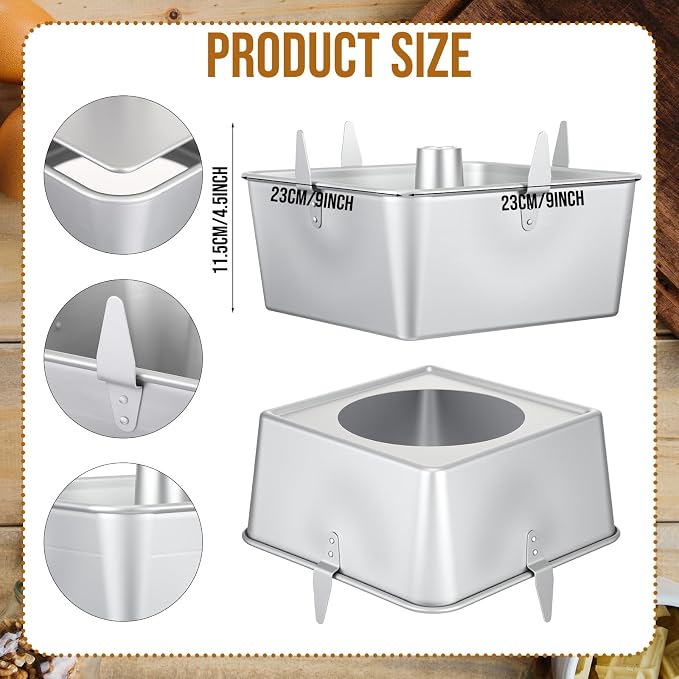 Vesici 9 Inch Square Tube Cake Pan with Cooling Feet Angel Food Cake Pan with Removable Bottom Non-stick Aluminum Alloy Pans for Baking Pound, Chiffon Cakes(Silver)