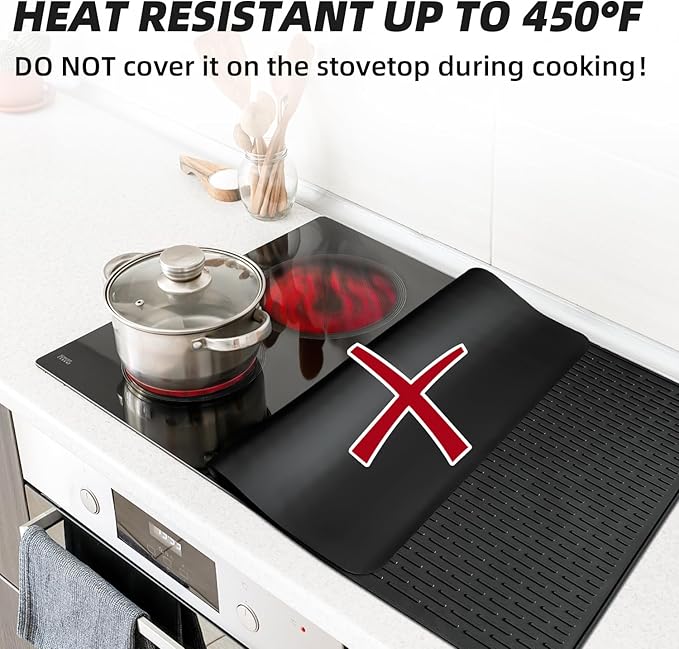 LOPNUR Thick Electric Stove Cover for Stove Top, 27.8"x20" Silicone Stove Mat for Glass Top Stove Cover, Heat Resistant Induction Cooktop Protector, Non-Slip Kitchen Glass Cooktop Protector, Black
