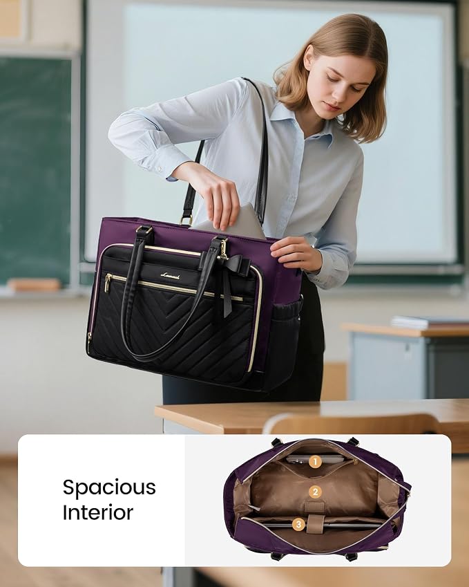 LOVEVOOK Lunch Tote Bag for Women, Insulated Lunch Bag with Laptop Compartment, Large Capacity Work Tote with Cup Holder, Water Resistant Insulated Bag Leakproof for Teacher Nurse, Office, 17.3 Inch