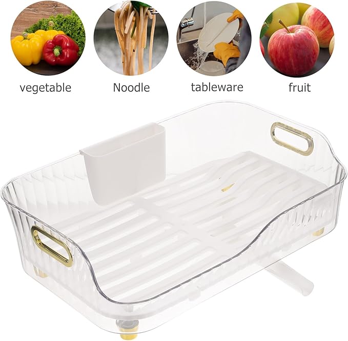Healifty Dish Drying Rack Over Sink Kitchen Storage Rack with Cutlery Holder and Fruit Vegetable Drainer for Home Organization