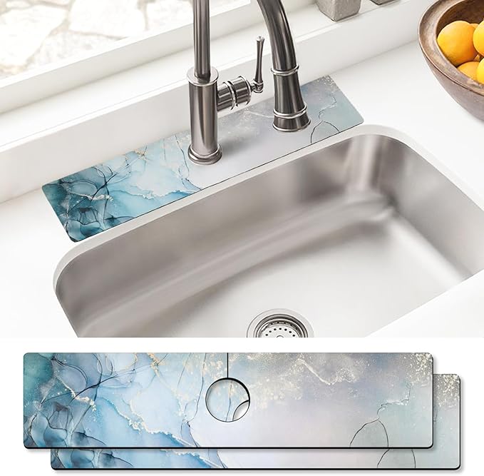 Sink Faucet Absorbing Mat, 2 Pack Drying Mat Around Faucet Sink Splash Guard Behind Faucet Sinkmat For Kitchen Bathroom Island Rv 24 * 5.5 Inch (60 * 14 cm)