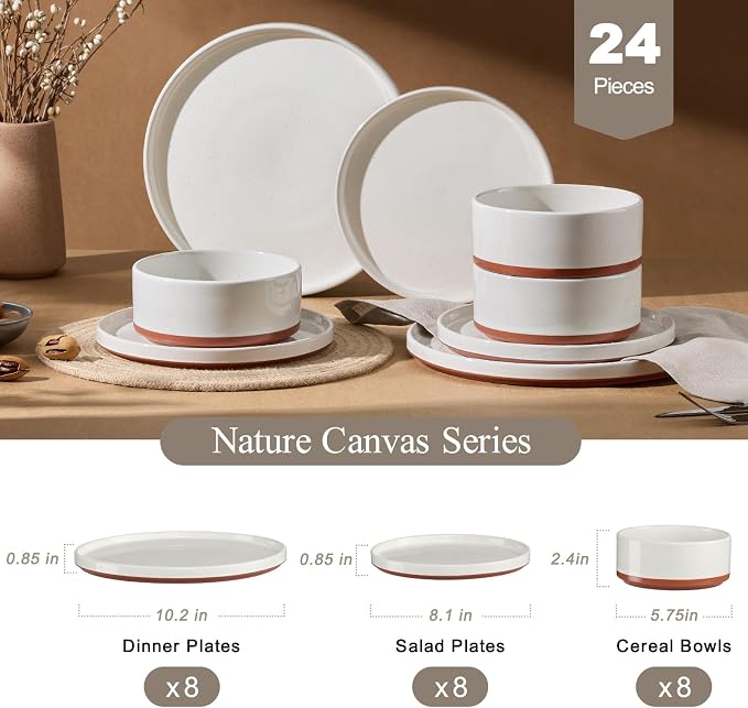 LIANYU 24 Pieces Porcelain Dinnerware Sets, Premium Plates and Bowls Set, High-Fired Ceramic Dishes Set for 8, Chip & Scratch Resistant, Microwave Dishwasher Safe, White