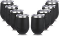 DOMICARE Stainless Steel Wine Tumbler Bulk with Lid, Personalized Insulated Tumblers Set, 12oz Travel Coffee Cups Pack of 8, Black