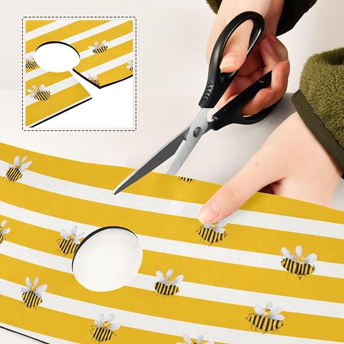 Kitchen Sink Splash Guard 2 PCS 14.7 Inch Sink Faucet Mat Splash Guard for Bathroom Countertop Water Absorbent Foldable Cuttable Soft Washable Yellow and White Striped Bees01
