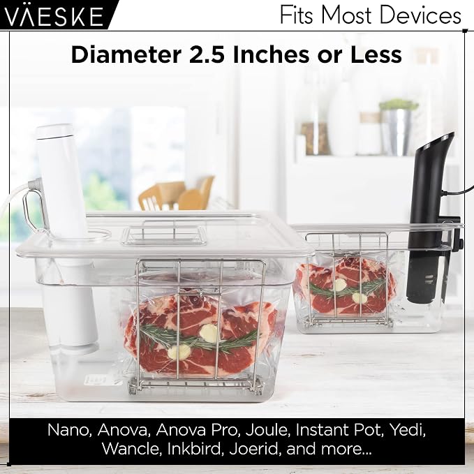 VÄESKE Insulated Sous Vide Container with Lid and Rack | Neoprene Retains Heat & Protects Countertops | Works with Most Sous Vide Cookers (12 QT)