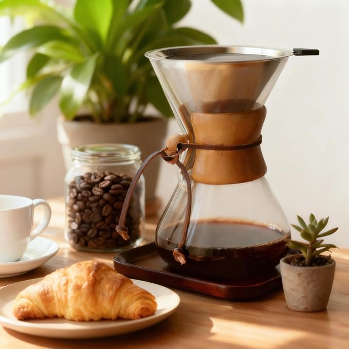 subjectthree Glass Coffee Maker 10 Cup Pour Over Coffee Dripper Set with 304 Stainless Reusable Filter for Camping,Office,Cafes,Home Use(34 Ounce)