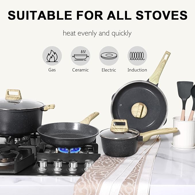 GiPP Ceramic Pots and Pans Set Non Stick - 18 Pcs Nonstick Cookware Set, Non-toxic Healthy Kitchen Cooking Set w/Frying Pans Set, Dishwasher Safe, PFAS PTFE PFOA PFOS Free, Dark Gray