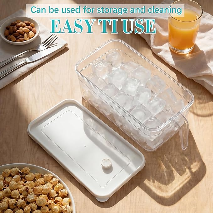 Havawish 4 Pcs Ice Storage Bin for Freezer with Lid and Flexible Scoop Set Plastic Ice Container with Lid Handle for Home Office Fridge Storage (12.6 x 6.3 x 4.33 Inches,White)