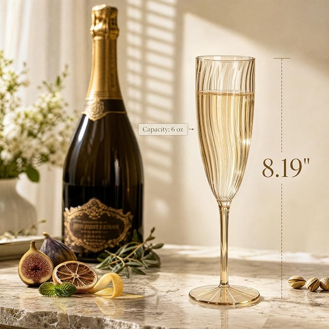 WDF 36PCS Brown Champagne Flutes Plastic - 6 OZ Disposable Champagne Flutes for Wedding/Birthday/Parties/Brindis