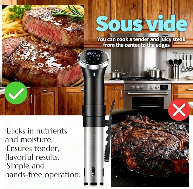 1100W Immersion Circulator Sous Vide Machine, Wifi Enabled Precision Cooker with App Control for Restaurant-Style Steak, Tender Meat & More