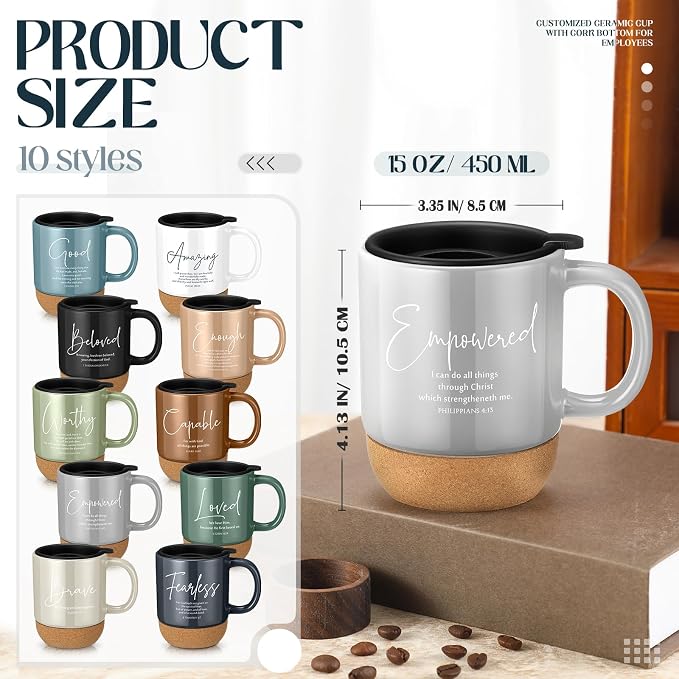 Didaey 10 Pcs Christian Coffee Mugs Gifts for Men Fathers Day Church Women Bulk 15 oz Bible Verses Religious Inspirational Cups with Cork Bottom for Study Group Coworker Sunday School Teacher Gifts
