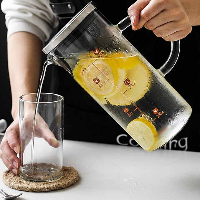 Water Pitcher Cute Glass Pitcher Home Straight Glass Teapot with Scale with Stainless Steel Filter for Juice Tea Cold/hot Beverage-1000ml Ice Tea Pitchers (Color : B)