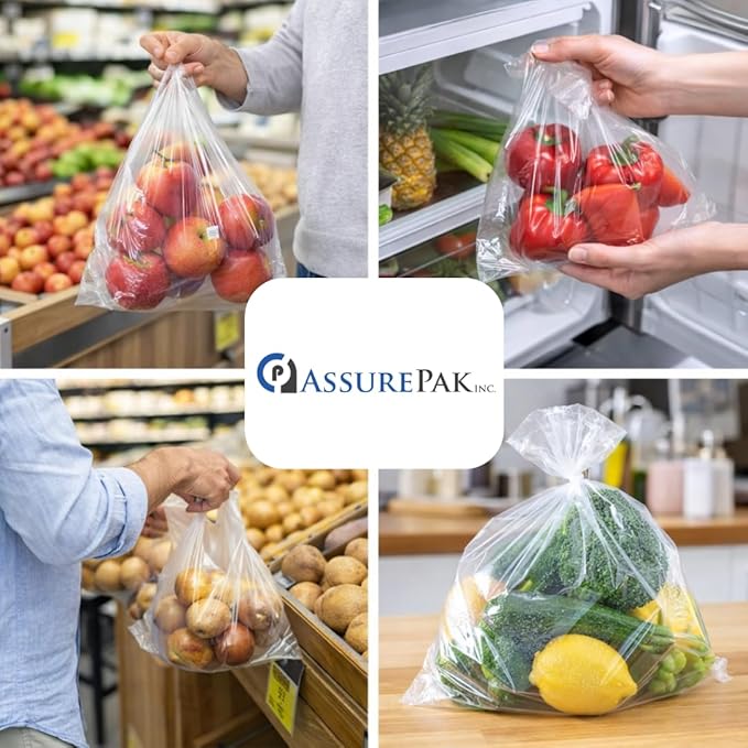ASSUREPAK Clear Produce Poly Bag On A Roll for Bread, Meat and Groceries - 4"x6" - 2500 Bags - 1 Roll Per Case - 1.0 mil