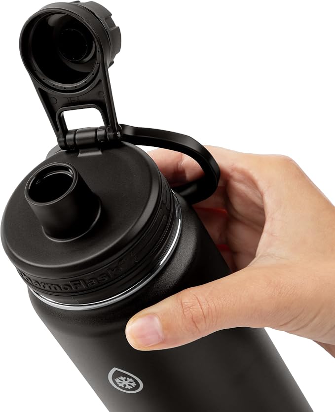ThermoFlask Insulated Water Bottle with Spout Lid (24 oz, Black) - Leakproof, Stainless Steel Water Bottle for Cold & Hot Drinks, Travel & Daily Hydration