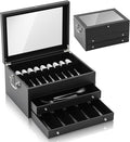 DoubleFill 3 Layer Leather Silverware Storage Box with Lid and Handles, Anti Tarnish Silverware Storage Chest Case with Felt-lined for 12-16 or More Sets of Utensils Flatware Gifts, 15.3x11.2x9 Inch