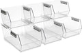HOMESTEAD Set of 6 Stackable Storage Bins, 3 Large + 3 Small Clear Plastic Organizer Bins, Open Front Design for Kitchen Pantry, Fridge, Cabinet, Bathroom Organization and Snack Storage