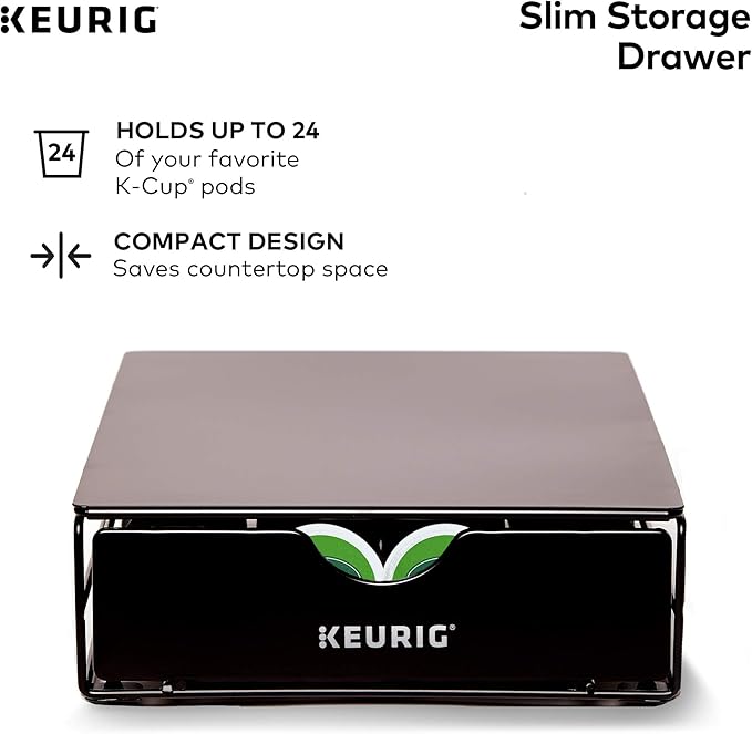 Keurig K-Classic Coffee Maker K-Cup Pod & Slim Non-Rolling Storage Drawer, Coffee Pod Storage, Holds up to 24 K-Cup Pods, Black, Storage Drawer - 24ct, 9.2 x 3.3 x 12.2 inches