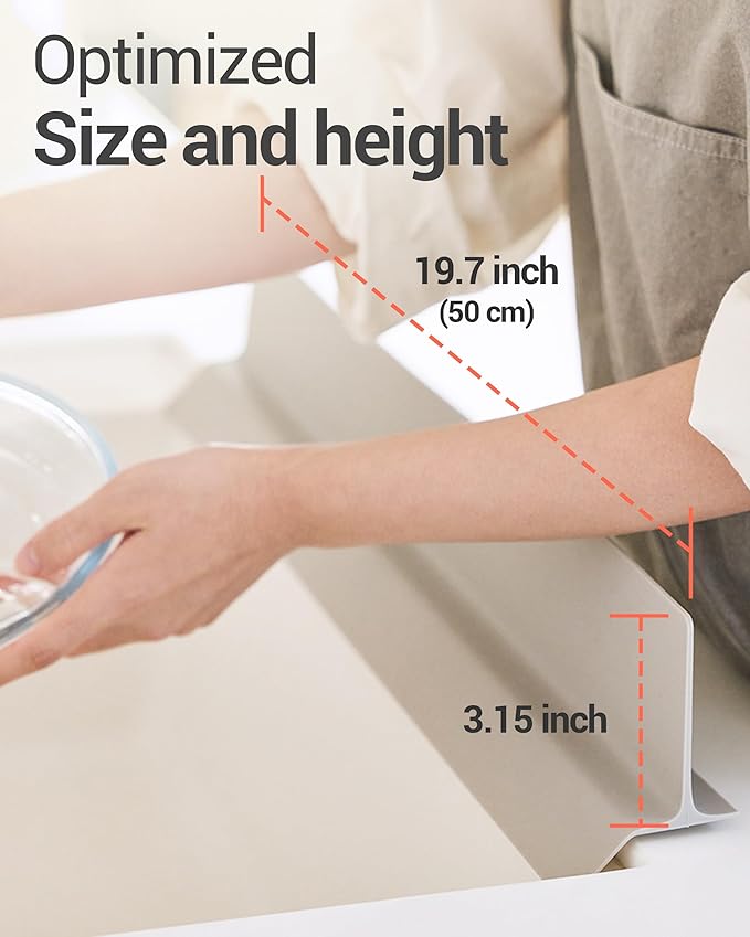 DEARCUS Kitchen Sink Splash Guard 19.7 Inch – Soft Silicone Water Shield for Apartment, Small Kitchen & Bathroom Sinks, Keeps Clothes Dry During Dishwashing, Strong Suction Non-Slip (Gray)