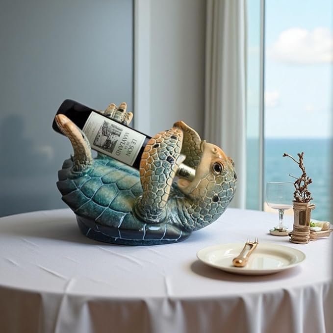 Sea Turtle Wine Bottle Holder Rack Countertop Beach Room Coastal Decor Nautical Party Decorations for Kitchen Dining Room Cabinet - Gift for Ocean Lovers
