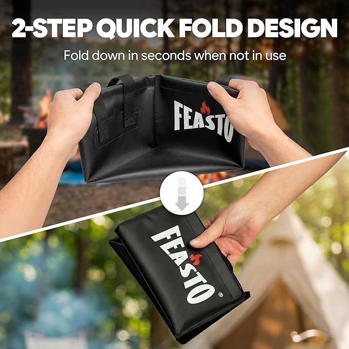 Feasto Collapsible Water Bucket for Grill Brush Cleaning & Soaking, Foldable Square Dunk Tank for Steam Grills, Multi-Use Indoor & Outdoor (Bucket Only, No Brush Included), Black