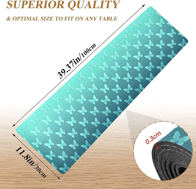 Trivet Table Runner 40 Inches Long Teal Blue Butterflies Heat Resistant Hot Pad Multi Purpose Mat for Hot Pots Pans Kitchen Countertops
