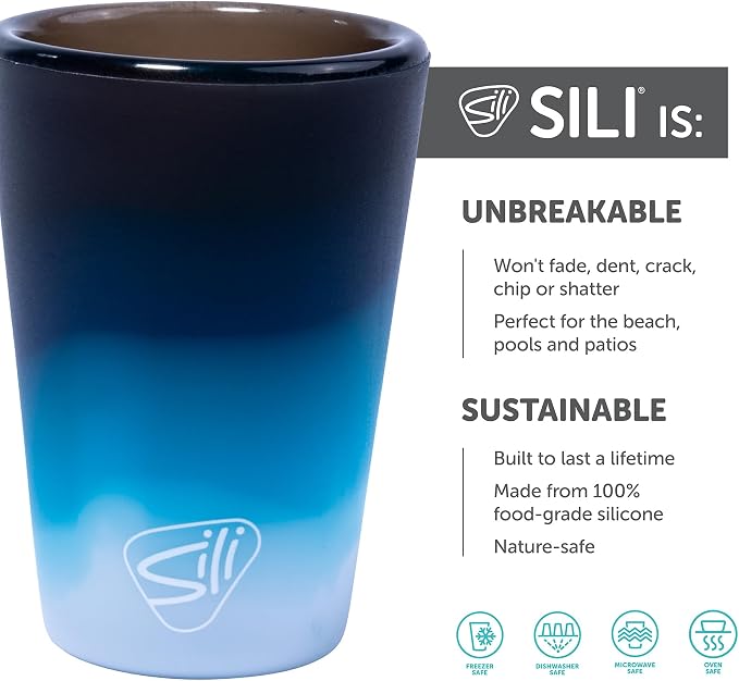 Silipint 1.5oz Silicone Shot Glasses – Pack of 2 Unbreakable, BPA-Free, Non-Toxic, Dishwasher & Freezer Safe Cups – Colored Shot Glasses for Cold Beverages, Cocktails, Travel, Party (Moon Beam)