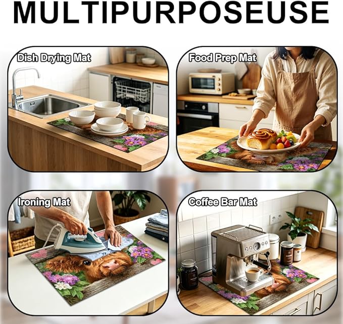 Stove Top Cover for Electric Stove 28.4 x 20.5 Inch Non Slip Stove Mat Oil Proof Floral Highland Cow Glass Cooktop Protector Kitchen Counter Mat