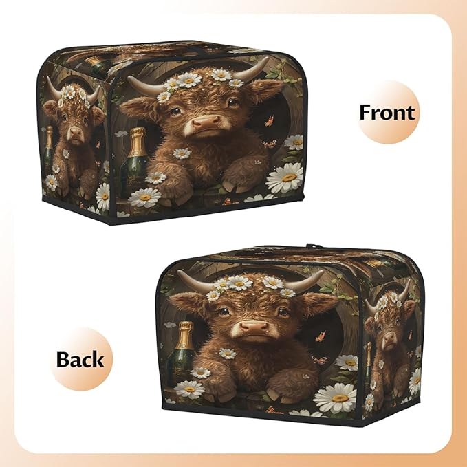 Highland Cow Flower Animal Toaster Cover 4 Slice Dust and Fingerprint Protection Toaster Bread Maker Covers Washable Kitchen Small Appliance Covers for Kitchen Accessories Decor Bakeware Women Gift