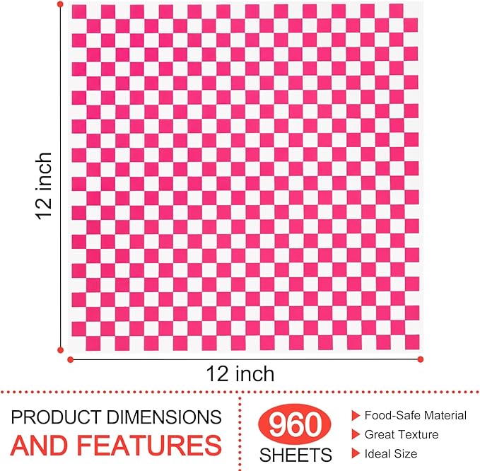 960 Pieces Deli Wax Paper Sheets 12 x 12 inches Checkered Sandwich Wrapping Paper Food Basket Liners for Food Serving, Party, Festival and Outdoors, 6 Colors