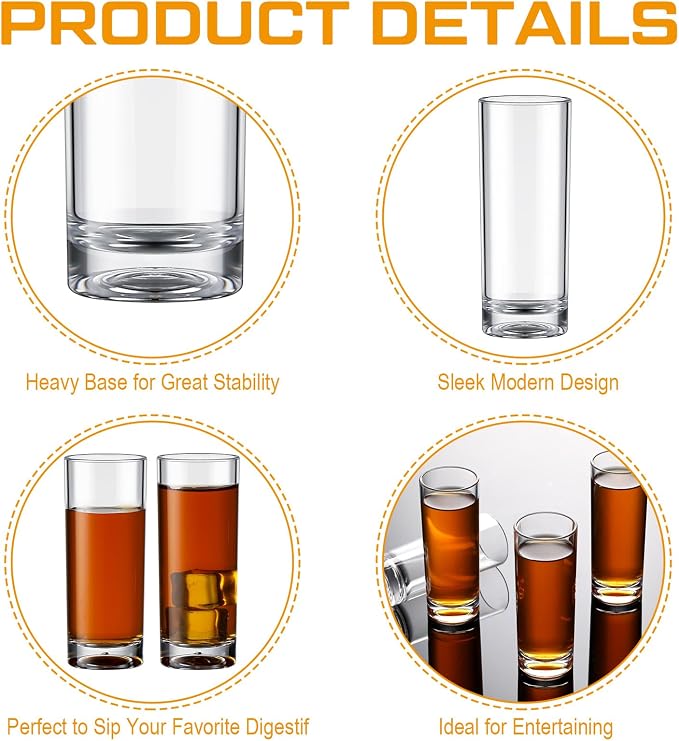 FillTouch 100 Pcs Shot Glasses Set 2.2 oz Mini Shot Cup Bulk, Clear Plastic Unbreakable Base Plastic Glass for Custom, Birthday Wedding Guest Gift (Tall)