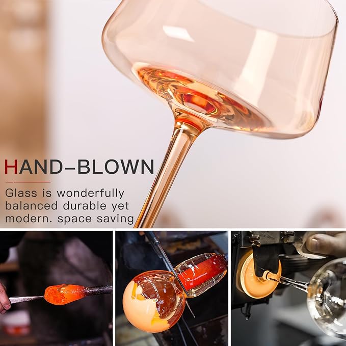 comfit Hand Blown Colored Coupe Glasses Set of 6-13oz large Crystal Martini, Cocktail & Champagne Glasses -Cute & Colorful Cocktail Glassware-Perfect for Bar, Cocktails, Martinis-Wedding Gifts