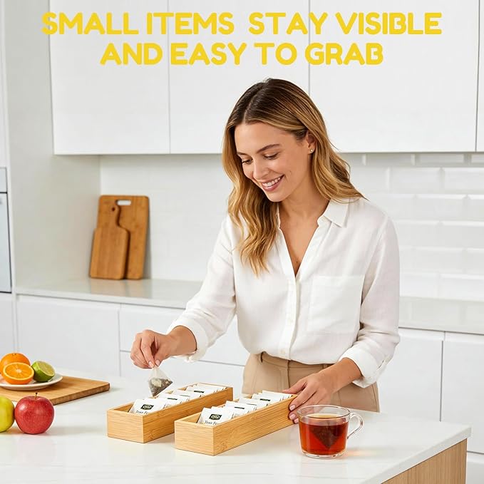 lilLittle Bamboo Drawer Organizer, 8 Pcs Kitchen Drawer Organizer Set, Multi Purpose Utensil Drawer Organizer, Silverware Organizer for Kitchen, Bathroom, Office, Junk Drawers