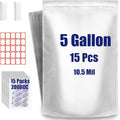 15 Pcs 5 Gallon Mylar Bags for Food Storage, 10.5 Mil Mylar Bags with Oxygen Absorbers 2000cc (15 Single Sealed), Stand-Up Zipper Resealable Bags & Heat Sealable Food Storage Bags + Labels