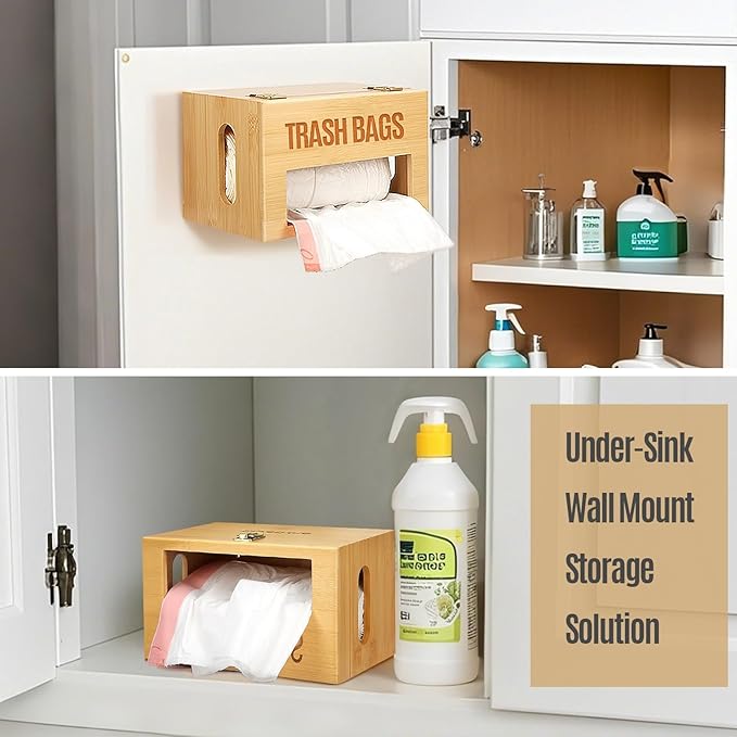 Libreshine Extra Large Bamboo Trash Bag Dispenser Holder for Tall Kitchen Bags, Fits Costco Jumbo Rolls, 13–33 Gallon Garbage Bag Organizer for Pantry, Under Sink/Wall/Cabinet/Freestanding Mount