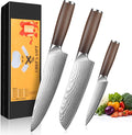 Kuwata 3 Pieces Chef Knife Set, Professional Japanese High Carbon Stainless Steel Kitchen Knife Set, Ultra Sharp Chef Knives Sets with Ergonomic Color Wooden Handle
