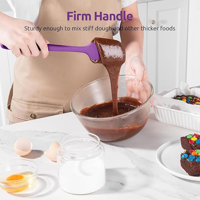 Spatulas Set of 6, Food Grade Silicone Spatulas Rubber Heat Resistant, Stainless Steel Core, Kitchen Utensils Nonstick for for Cooking, Baking and Mixing(purple)