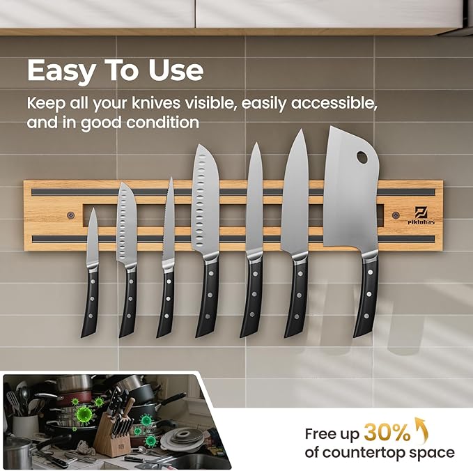 Magnetic Knife Holder for Wall, Magnet Knife Storage Strip Wooden 16.5 Inch, Use as Knife Bar, Knife Rack, Kitchen Utensil Organizers Tool, Wall Mount, Housewarming, Party, Gift