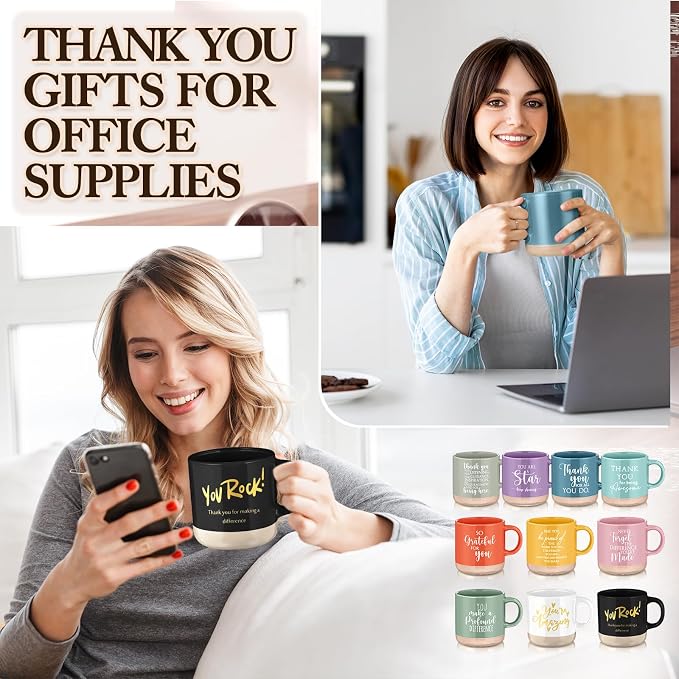 Didaey 10 Pcs Thank You Mugs Bulk Appreciation Gifts for Employee Coworkers Staff Teachers Motivational Ceramic Coffee Mugs Thank You Farewell Going Away Gifts for Coworkers(Mondrian)