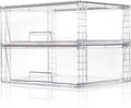 Wide Large Stackable Storage Drawers(2 Pack),Multi-purpose Clear Plastic Organizer Bins with Handles, Easy to Assemble for Bathroom Home Closet Under Sink Kitchen Pantry Medicine Cabinet